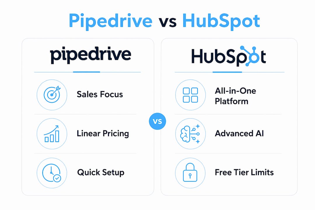 Infographic comparing Pipedrive and HubSpot features and pricing