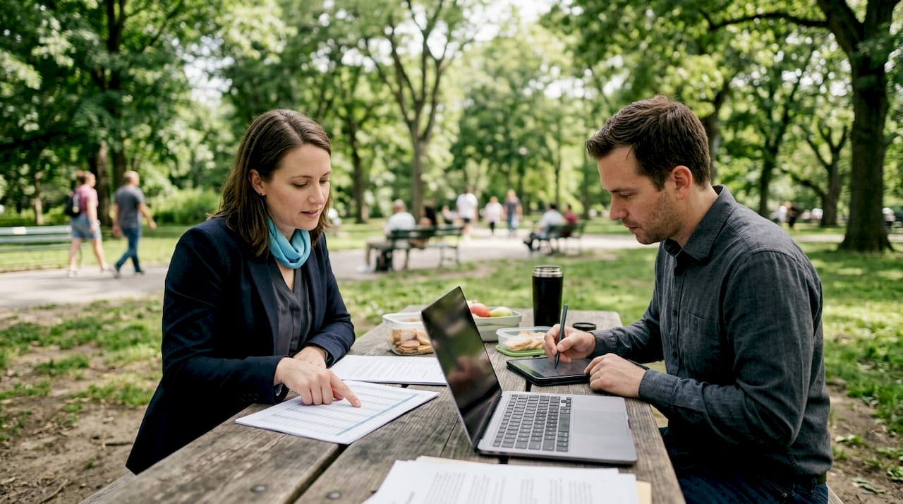 Professionals collaborating in co-working café