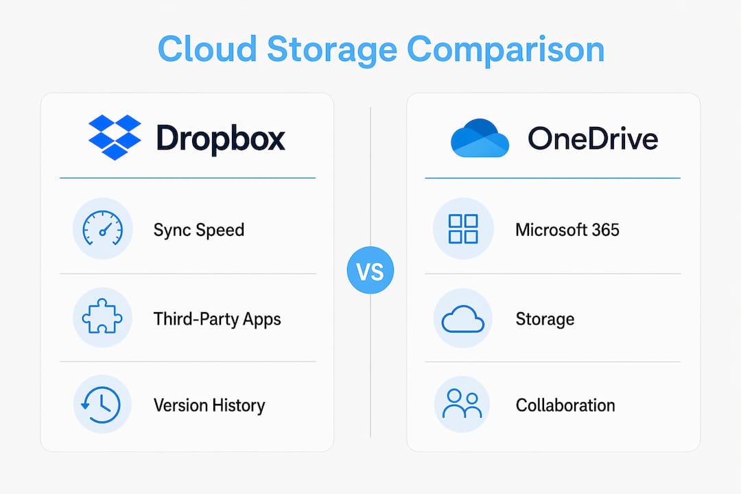 Infographic comparing Dropbox and OneDrive features