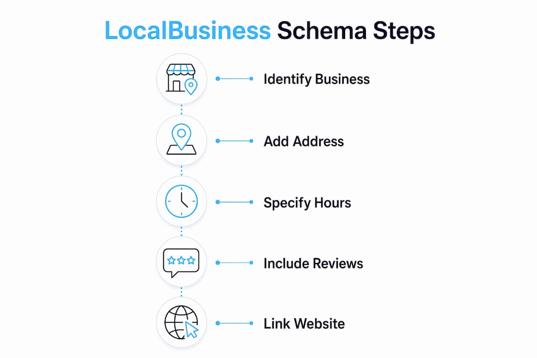 Infographic illustrating LocalBusiness schema steps