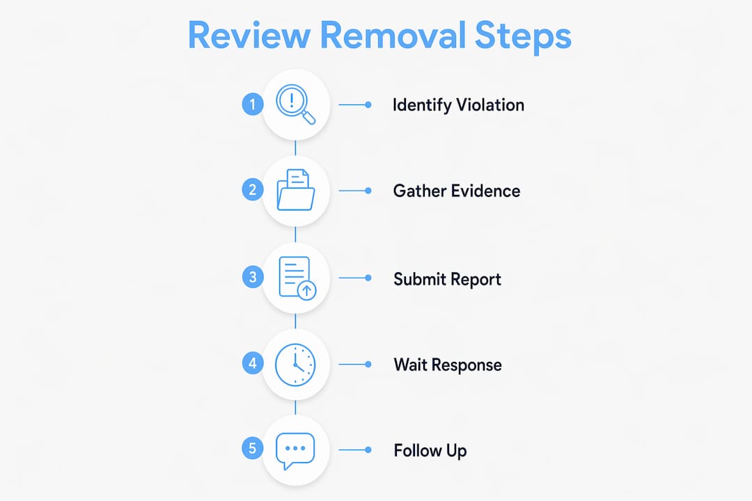 Infographic illustrating step-by-step Google review removal process