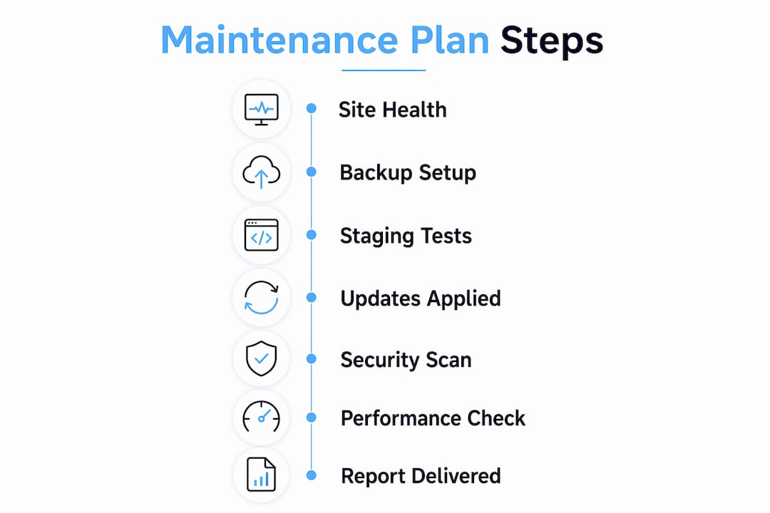 Infographic illustrating key steps in WordPress maintenance plan