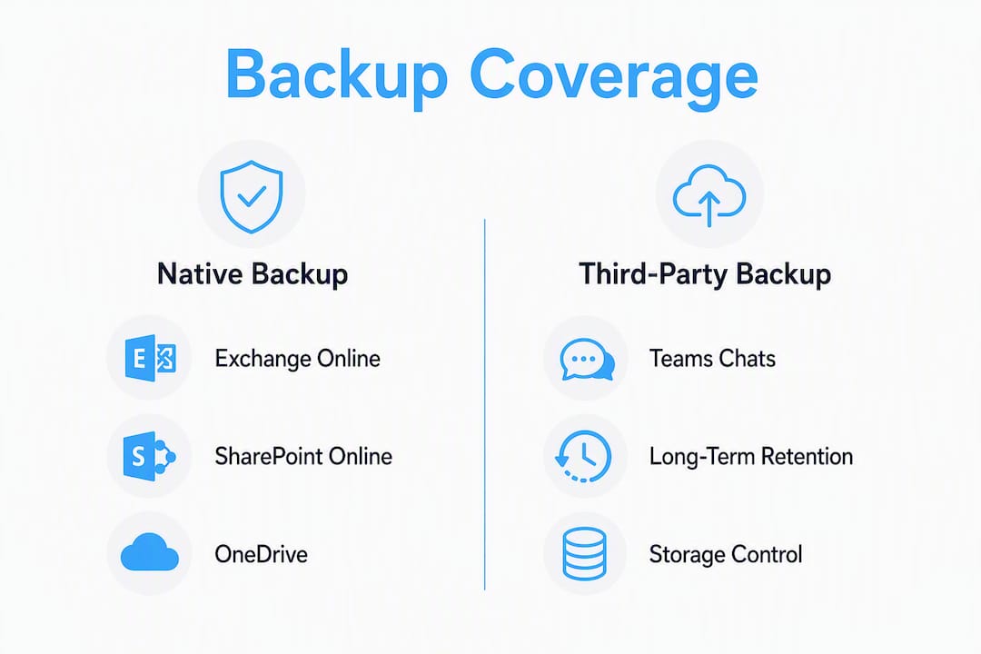 Infographic showing Microsoft 365 backup coverage types