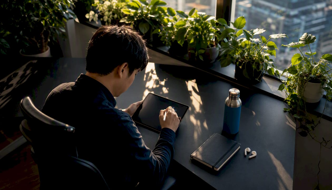 Security specialist setting alerts on tablet