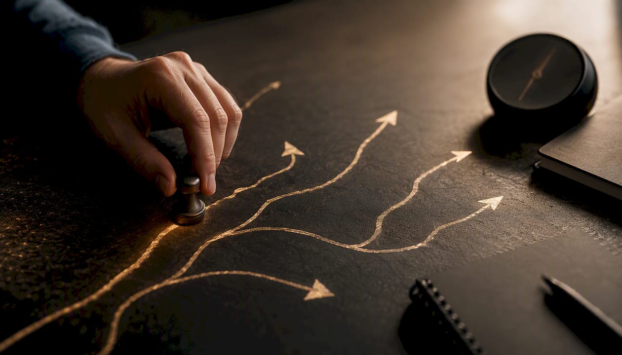Hand moving piece along branching game board paths