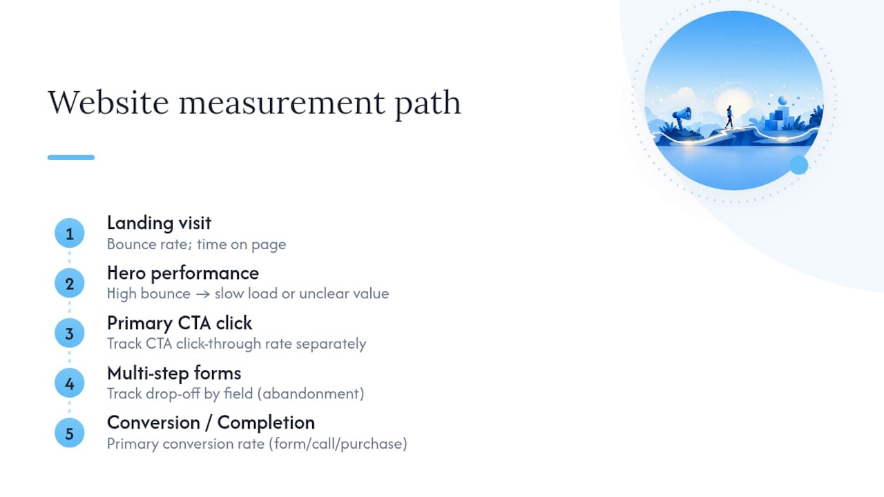 Website conversion measurement path and metrics