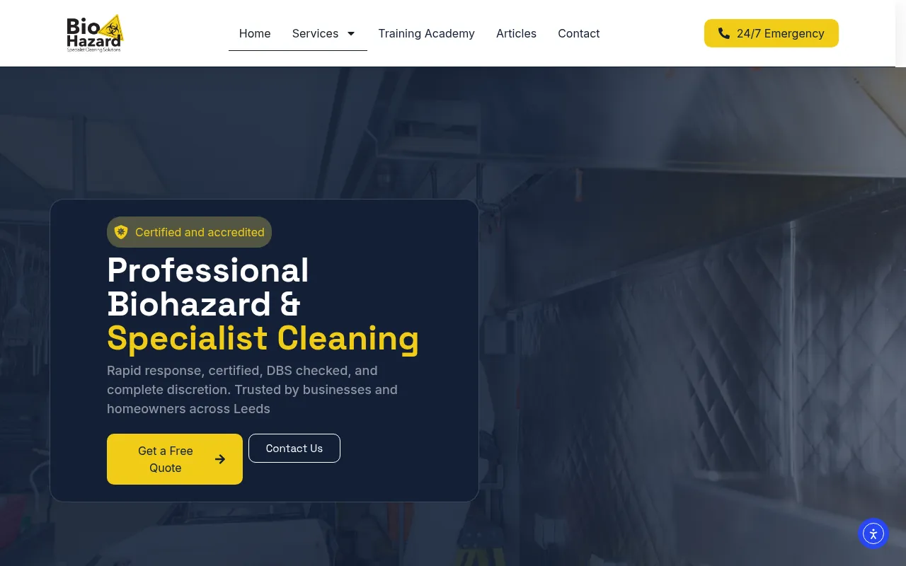 Biohazard Specialist Cleaning website screenshot