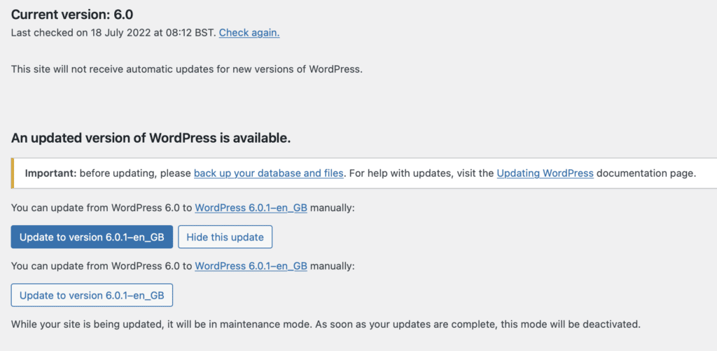 WordPress Update