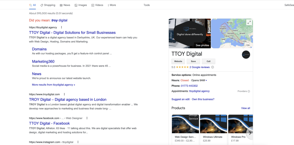 Google Search results