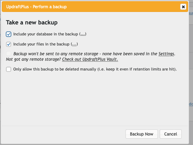 Updraft Plus Backup Settings