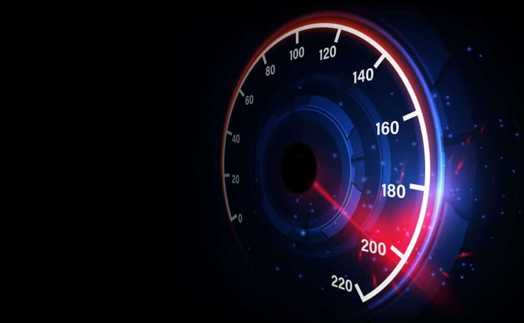 speedometer representing website load speed.