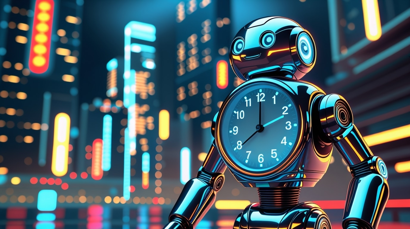 robot with a clock on his chest.
