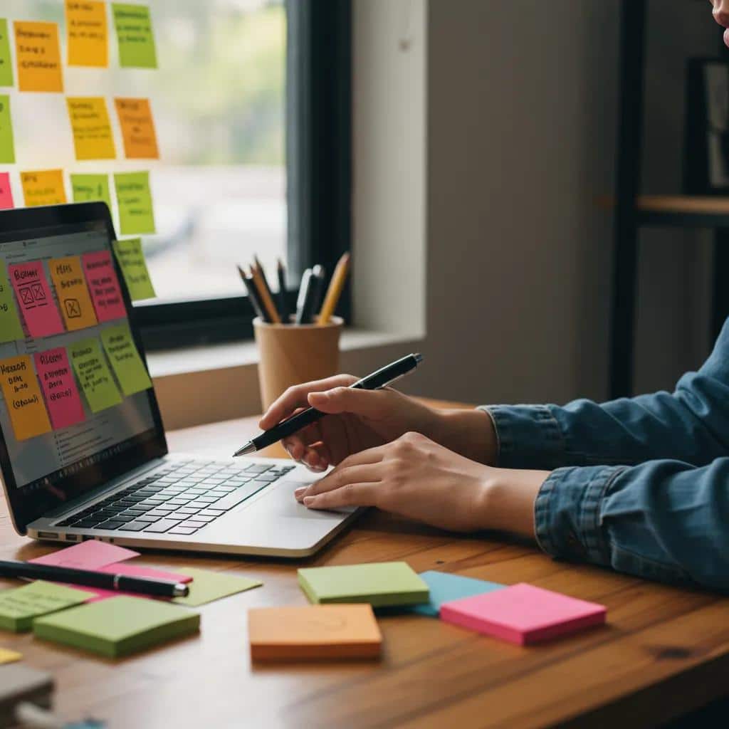 Small business owner brainstorming engaging content strategies in a cozy office