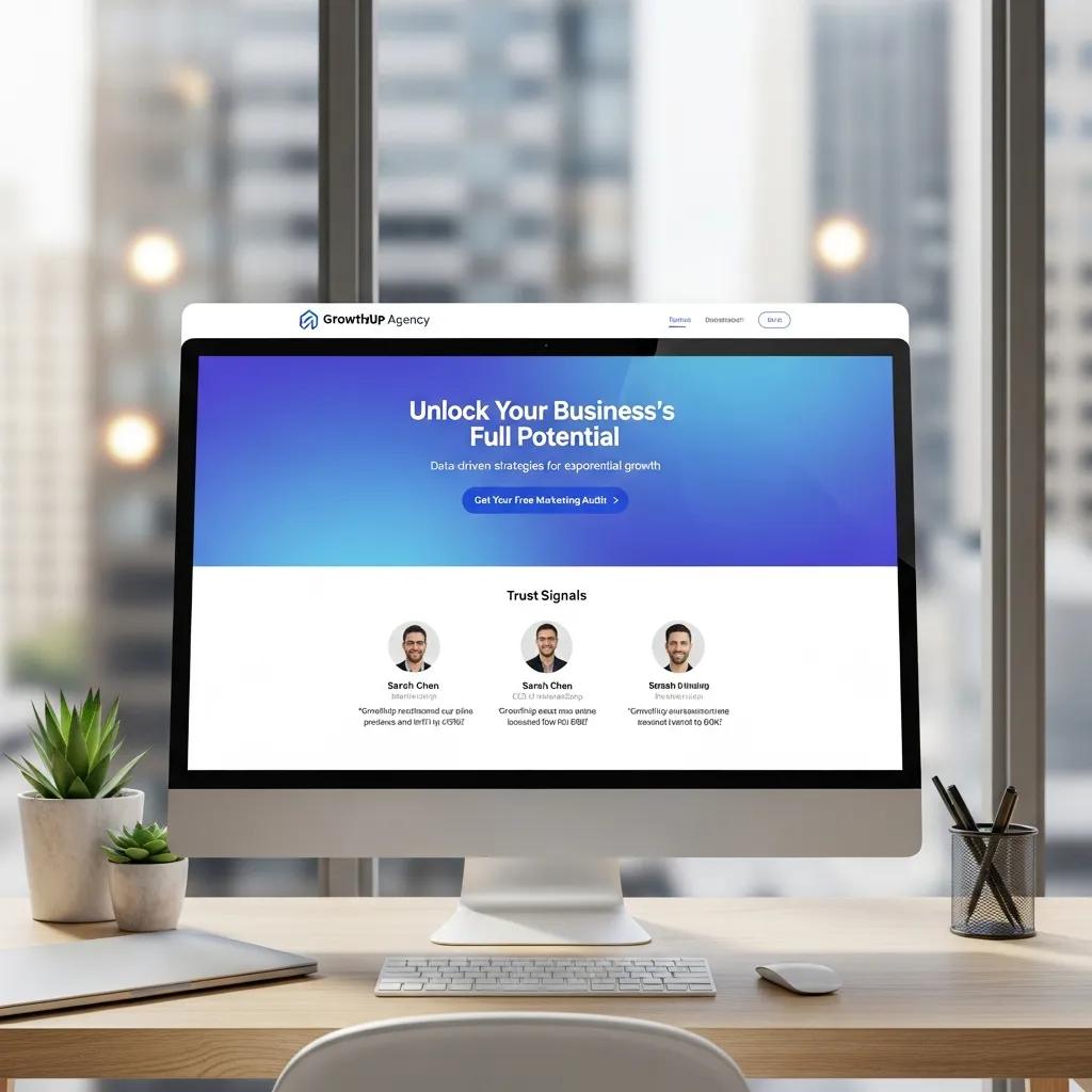 Screen showing an optimised landing page with a clear CTA and trust indicators