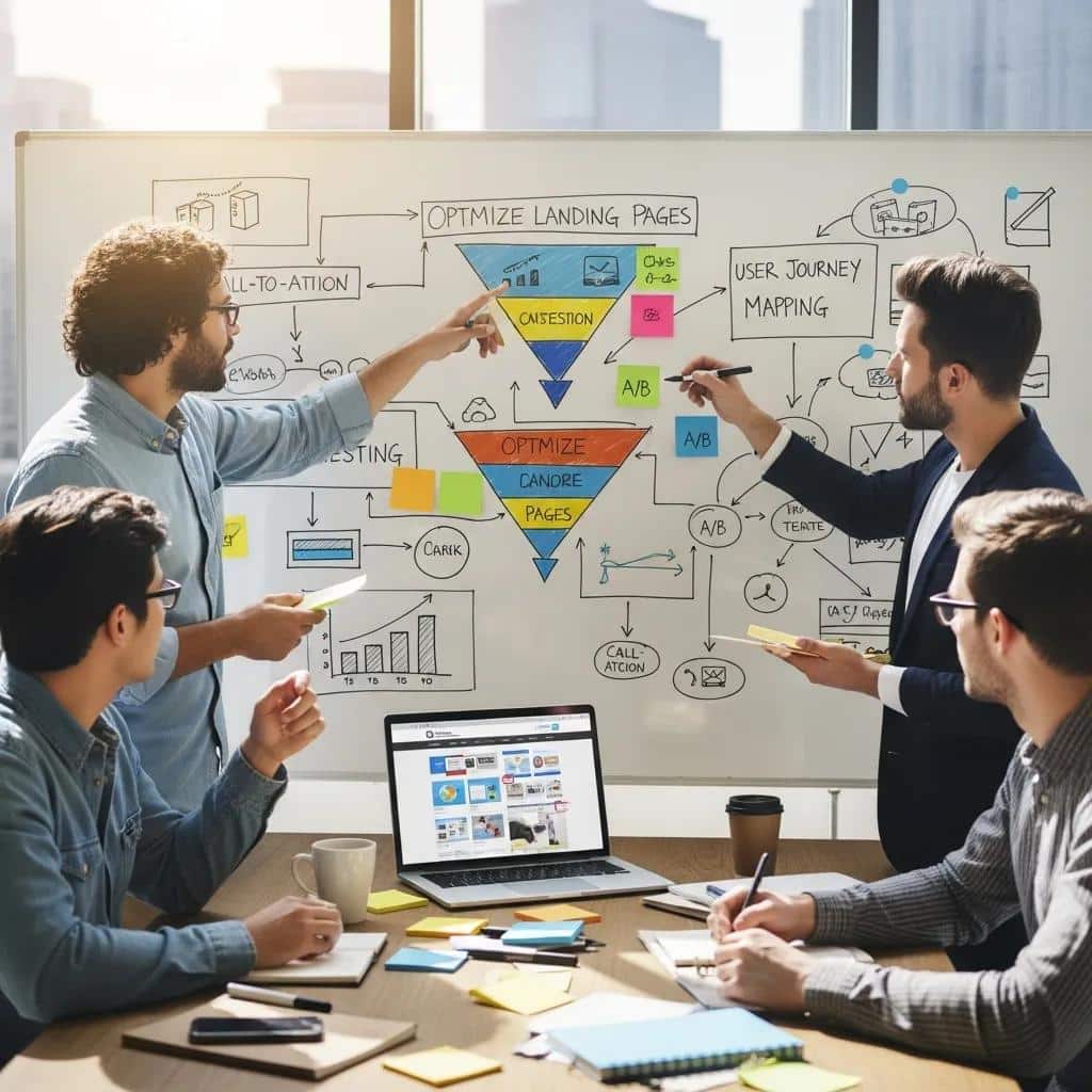 Marketing team collaborating on website conversion strategies